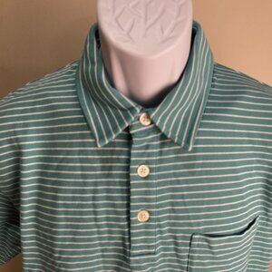 Best Made Men's green and white striped short sleeve polo shirt Medium M